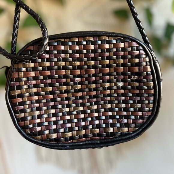 Vintage Woven Leather Crossbody Bag Boho Basket Weave Mini Purse - Picture 4 of 9